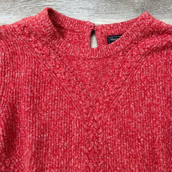 Abercrombie & Fitch Red Marl Cable Knit Pullover Sweater Large Soft Puff Sleeve - Picture 3 of 7